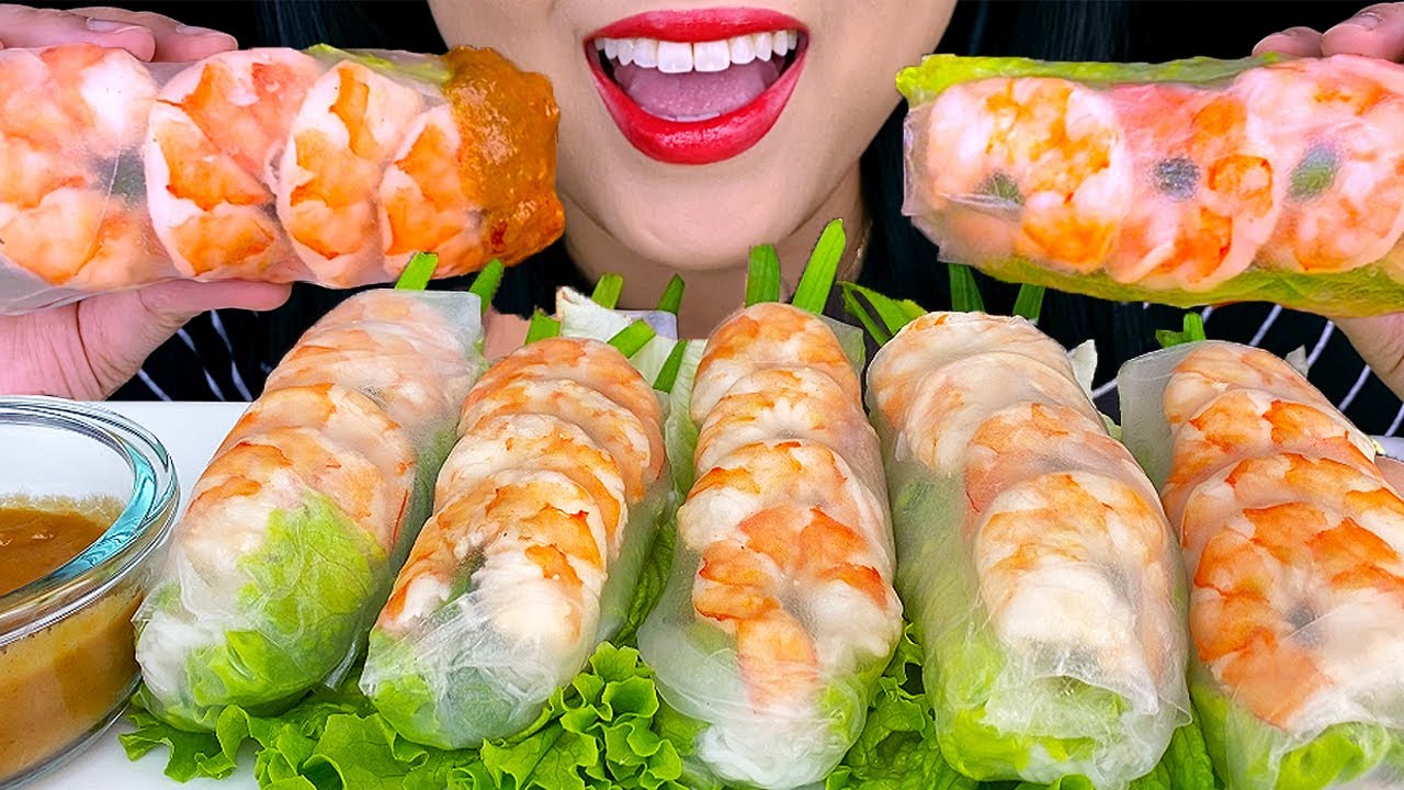 ASMR SHRIMP SPRING ROLLS * Fresh and Healthy * (Crunchy Eating Sounds) No Talking | ASMR Phan