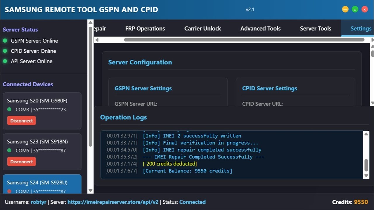 Samsung Remote GSPN & CPID Tool v2.1  FRP, IMEI Repair, Network Unlock | 2025