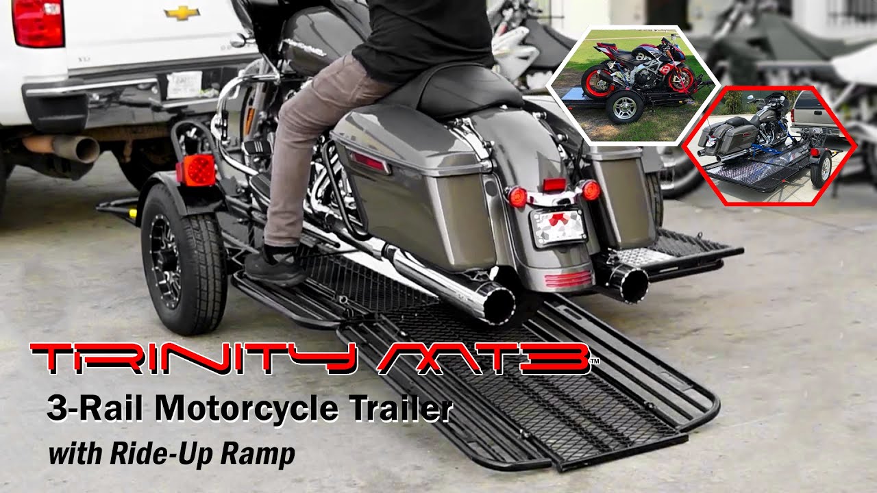 Trinity MT3 Folding 3 Rail Ride Up Motorcycle Trailer – Cruisers Sportbikes Dirtbikes