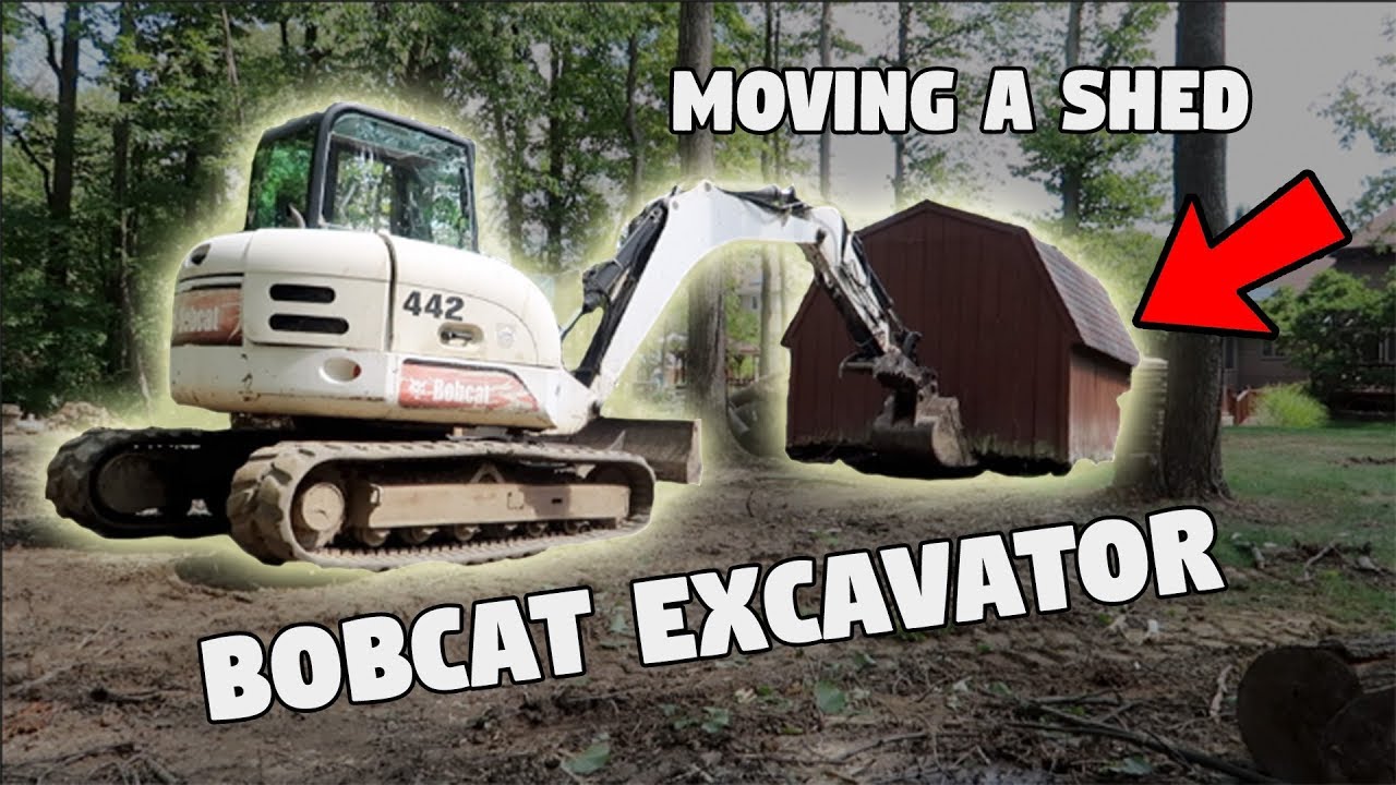 CLEARING TREES & MOVING A SHED (Bobcat 442 Excavator)