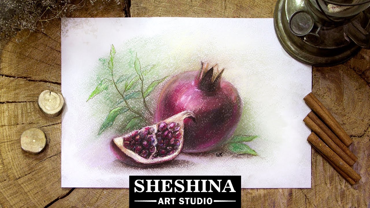 How to draw a pomegranate with soft pastels 🎨 Speed Painting