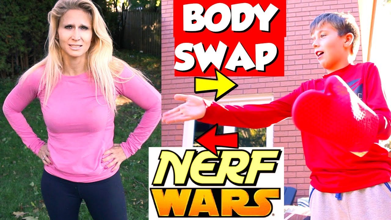 Body Swap (m2f m2m) Nerf War: Parents Vs Kids - Ep 5: Crazy Fun For Kids Trapped in Parents’ Bodies!