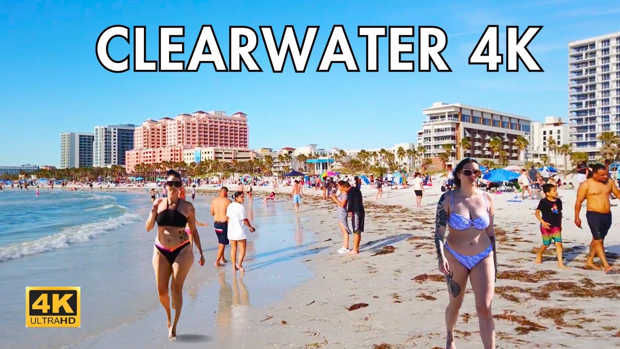 Clearwater Beach Tampa Florida Walking Tour [4K]
