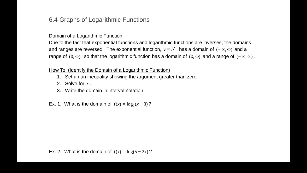 6.4 Graphs of Logarithmic Functions