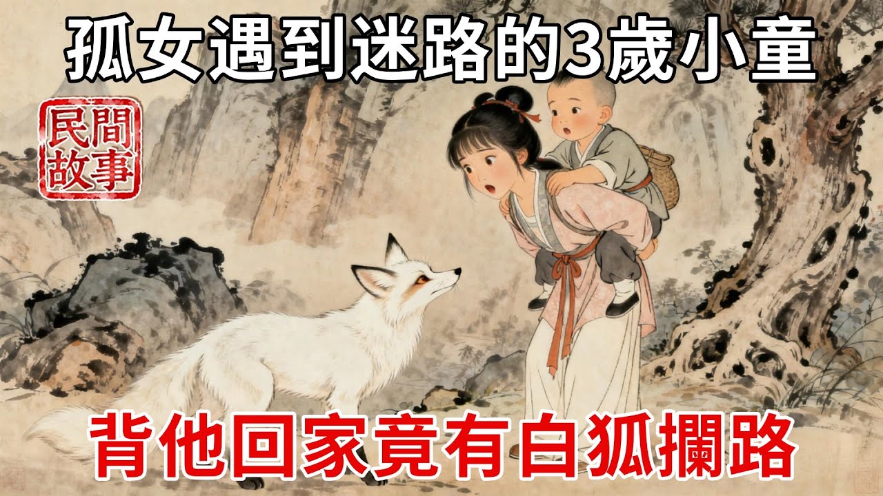 孤女上山撿柴，遇到1個迷路的3歲小童，背他回家走進深山有白狐攔路，白狐竟開口說話：多謝你帶我兒子尋路！#民間故事 #傳統文化 #原創虛構 #華語有聲書 #槐樹下聽書
