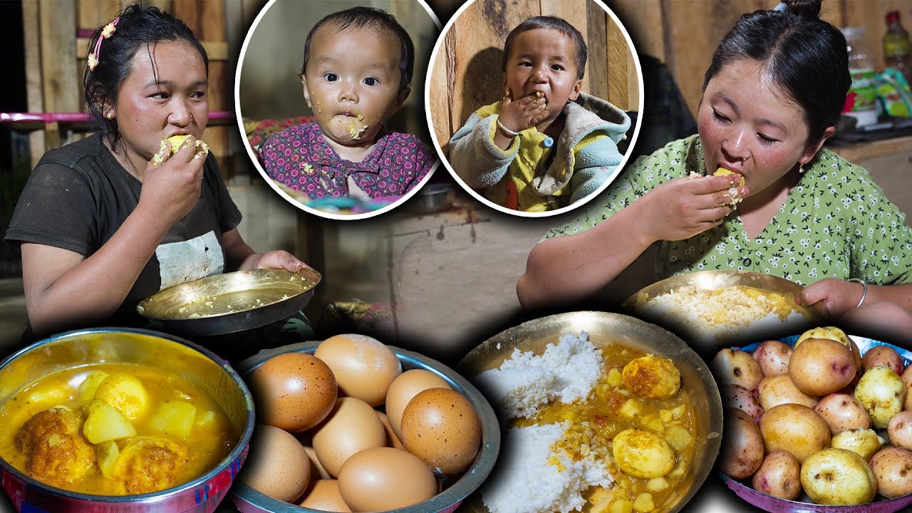 Egg & Potato curry cooking & Eating in Village || egg curry gravy || New Nepali village food vlog