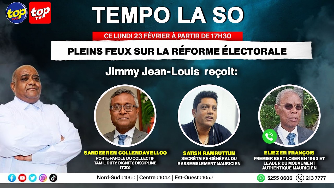 Tempo La So: Jimmy Jean-Louis reçoit Sandeeren Collendavelloo & Satish Ramruttun