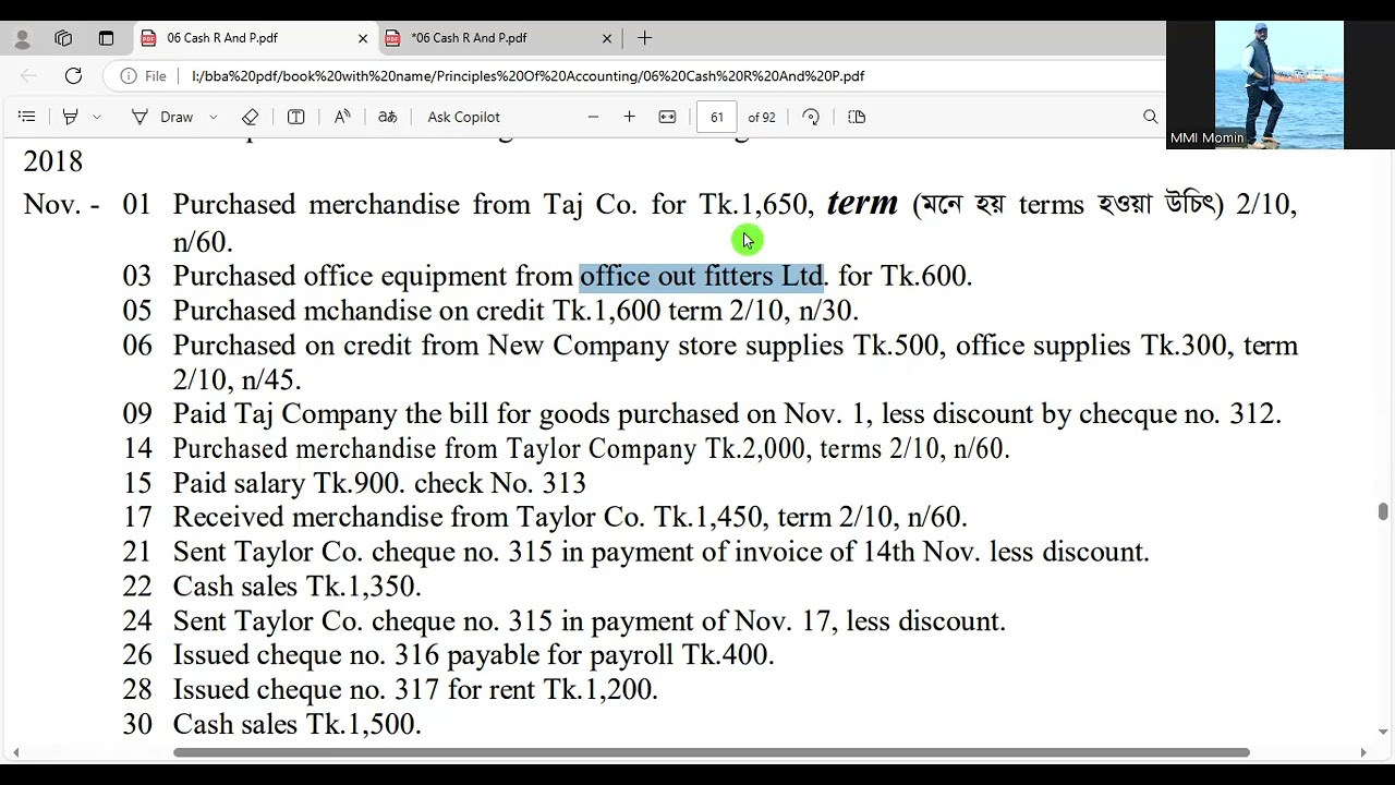 BBA first year Principles of Accounting, Multi column Purchase journal 2025