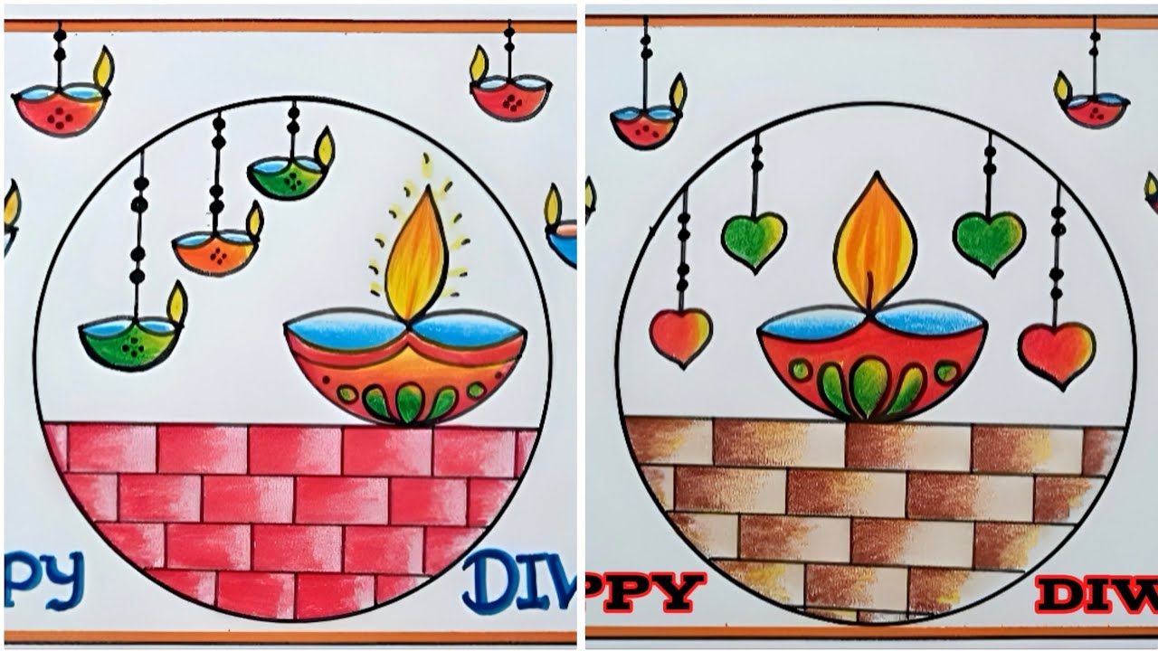 Diwali Drawing | Happy Diwali Drawing | Diwali Festival Drawing | How to Draw Diwali | Diya Drawing