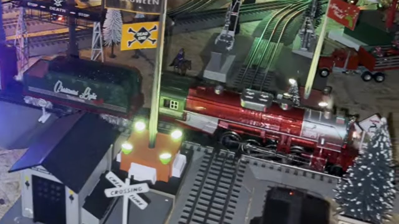 Night Time -  Lionel Christmas Light Express Run 1 - Different angles and views.