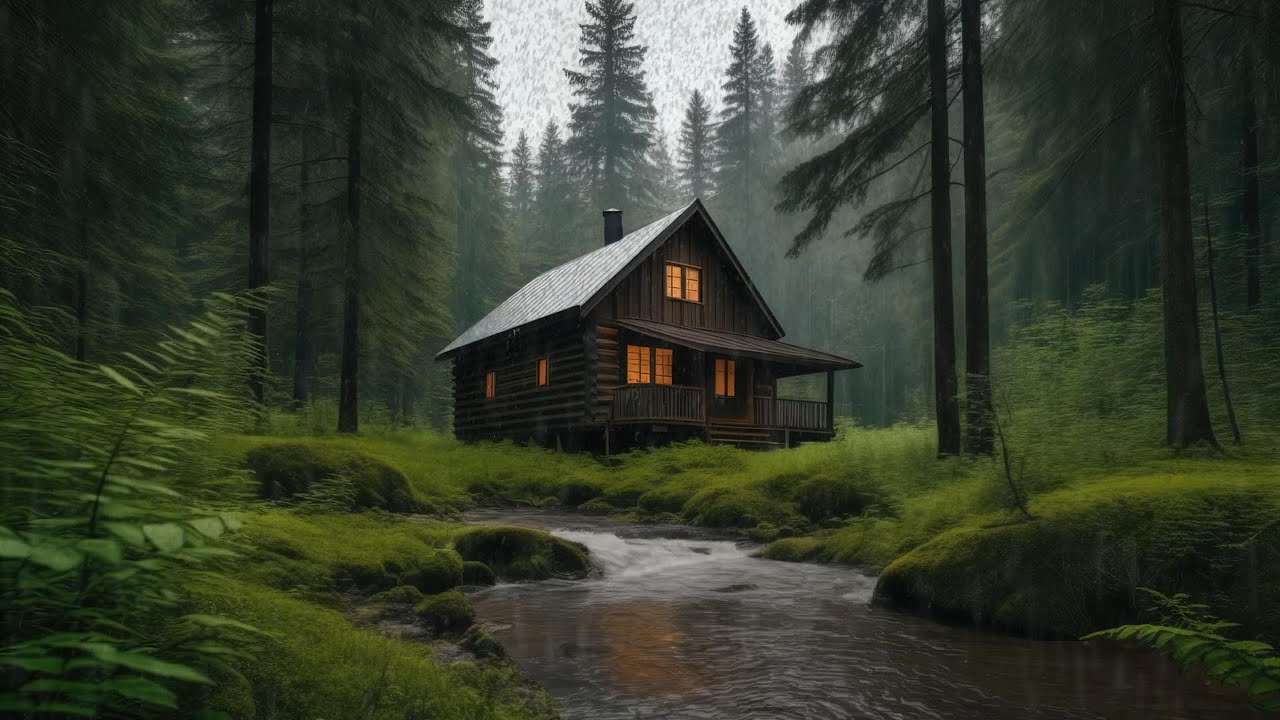 Rainy Day at a Quiet Forest Cabin