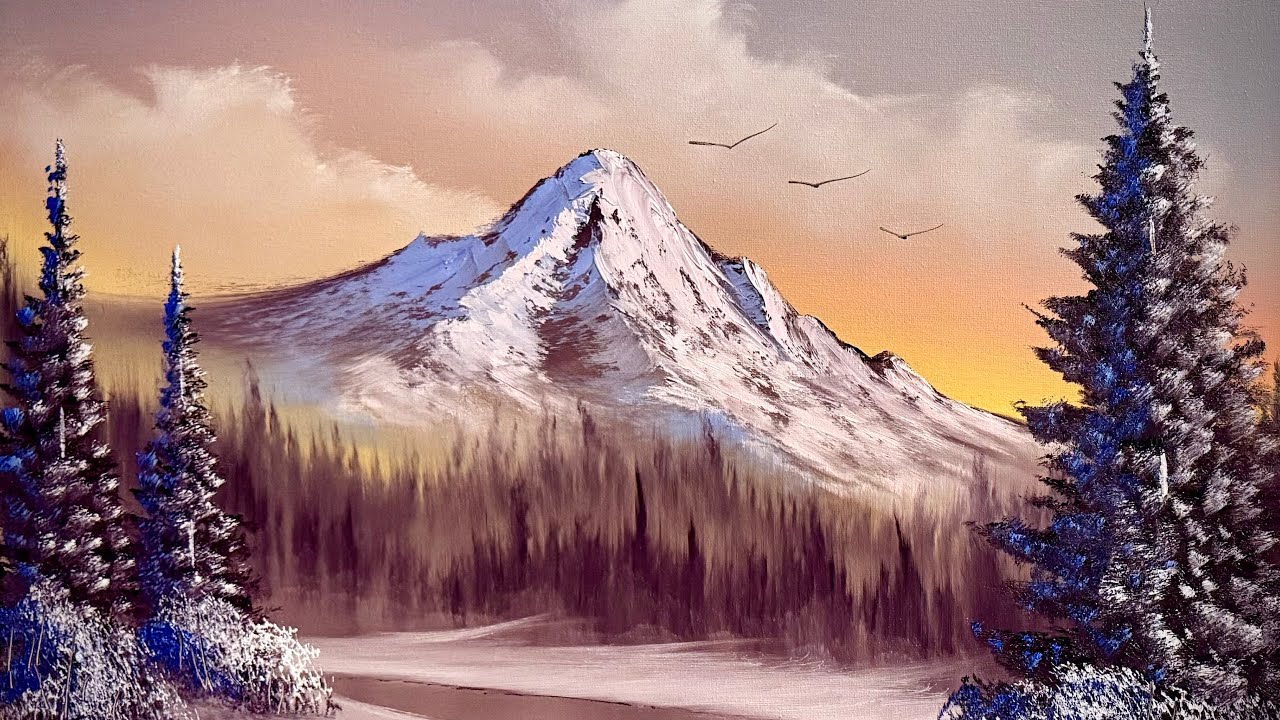 Sunset Winter Landscape #PaintWithJosh #BobRoss #PaintingTutorial #ArtTeacher #LandscapePainting 