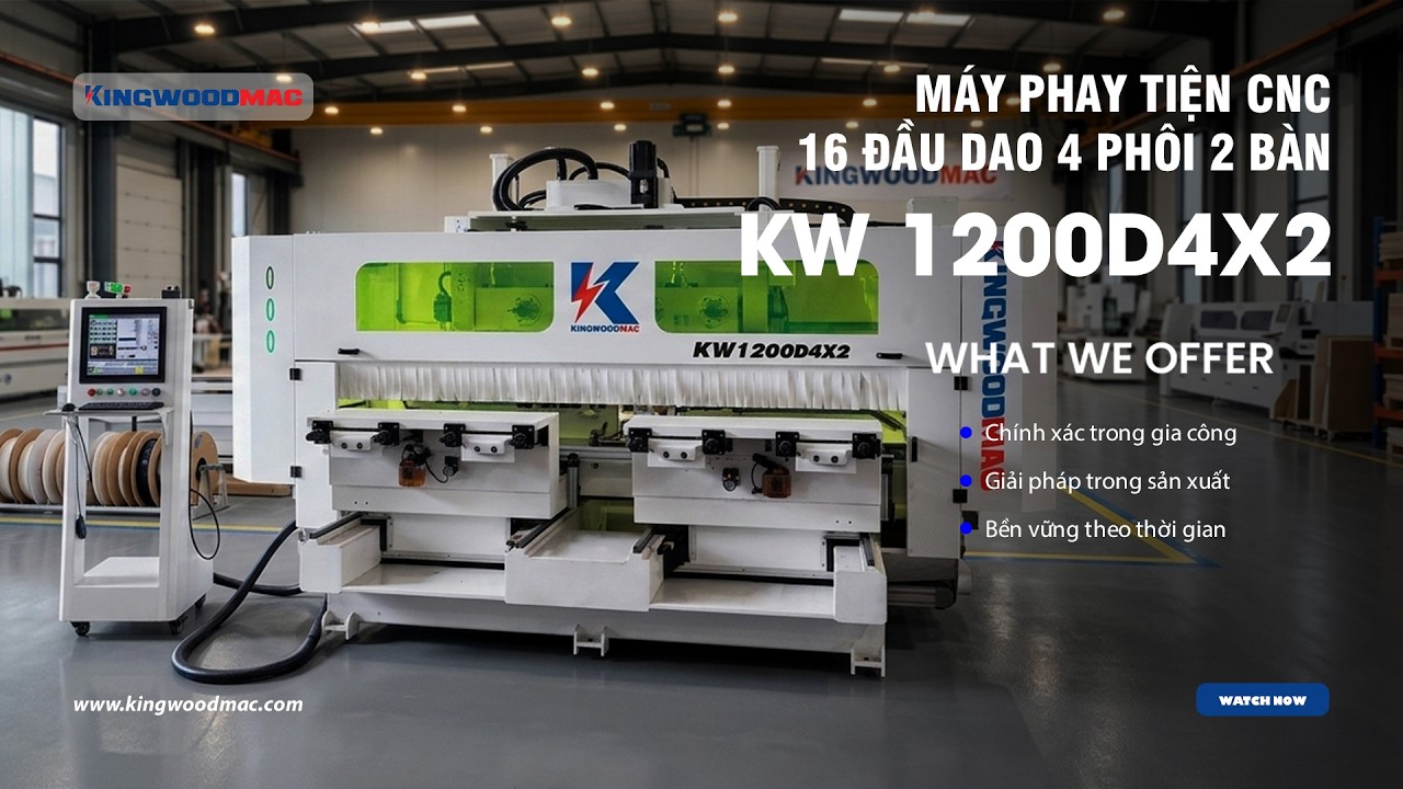 Máy Phay Tiện CNC 16 Đầu Dao 4 Phôi | Máy Phay Tiện Gỗ 2 Bàn Luân Phiên | KW 1200 D4X2