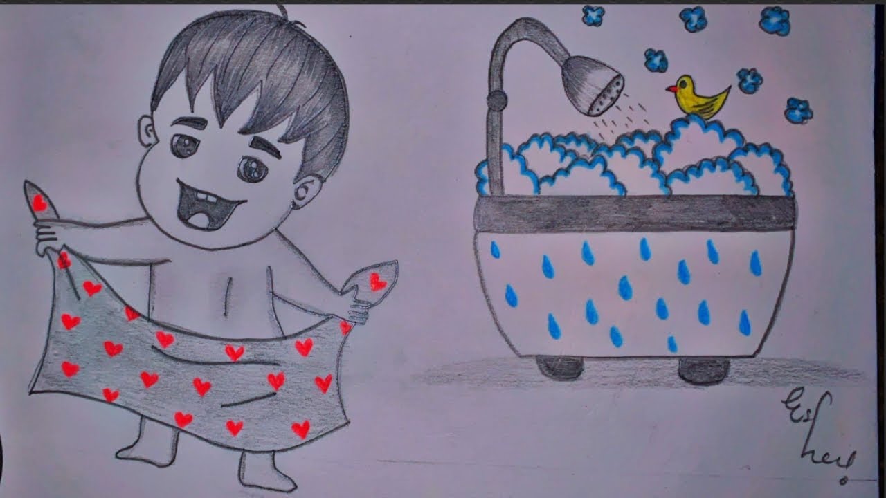 How to draw a bath cute baby sketch 🍼...draw a easy baby drawing step by step ❤️...