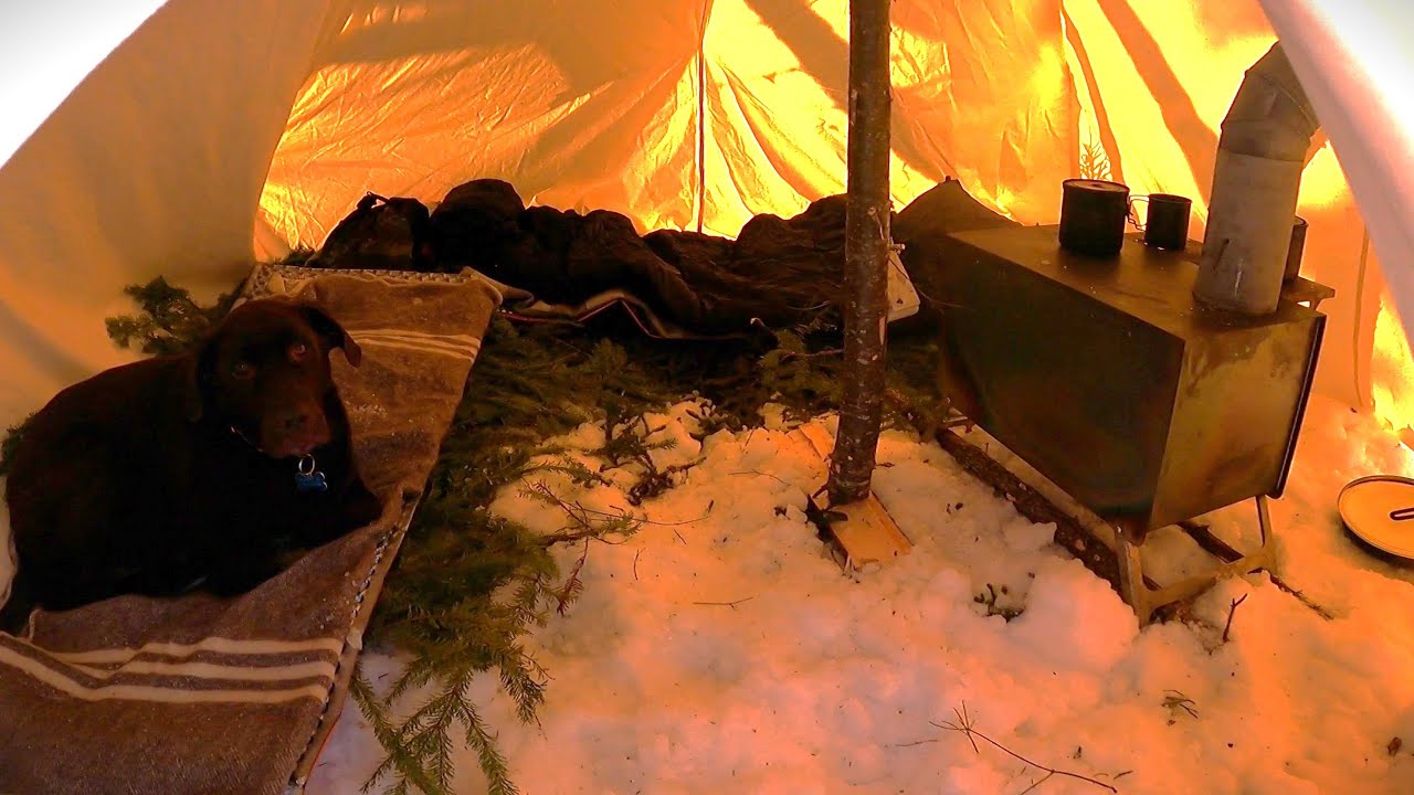Spending a Winter's Night in a Canvas Hot Tent with a Woodstove!