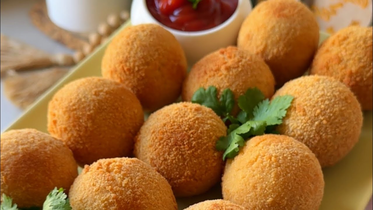 كرات البطاطا المقرمشة 😍 محشية بالجبنة كرنشي و بتذوووب بالتم