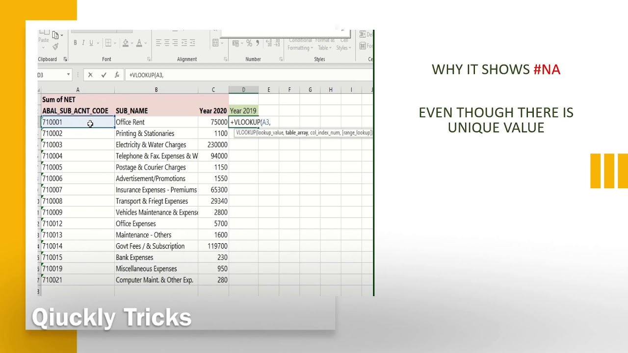 Excel help - Why Vlook Up not working, showing -#NA