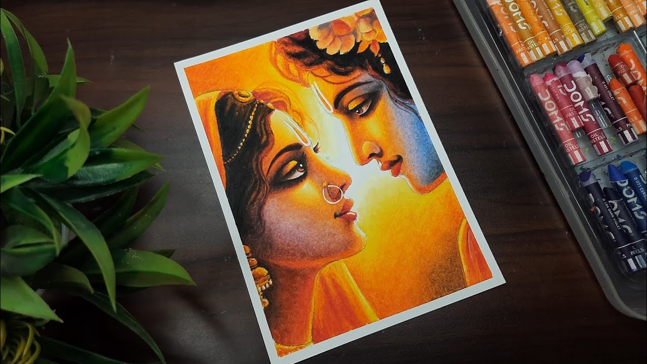 Radha krishna drawing with oil pastel colour ❤️ Canvas Art