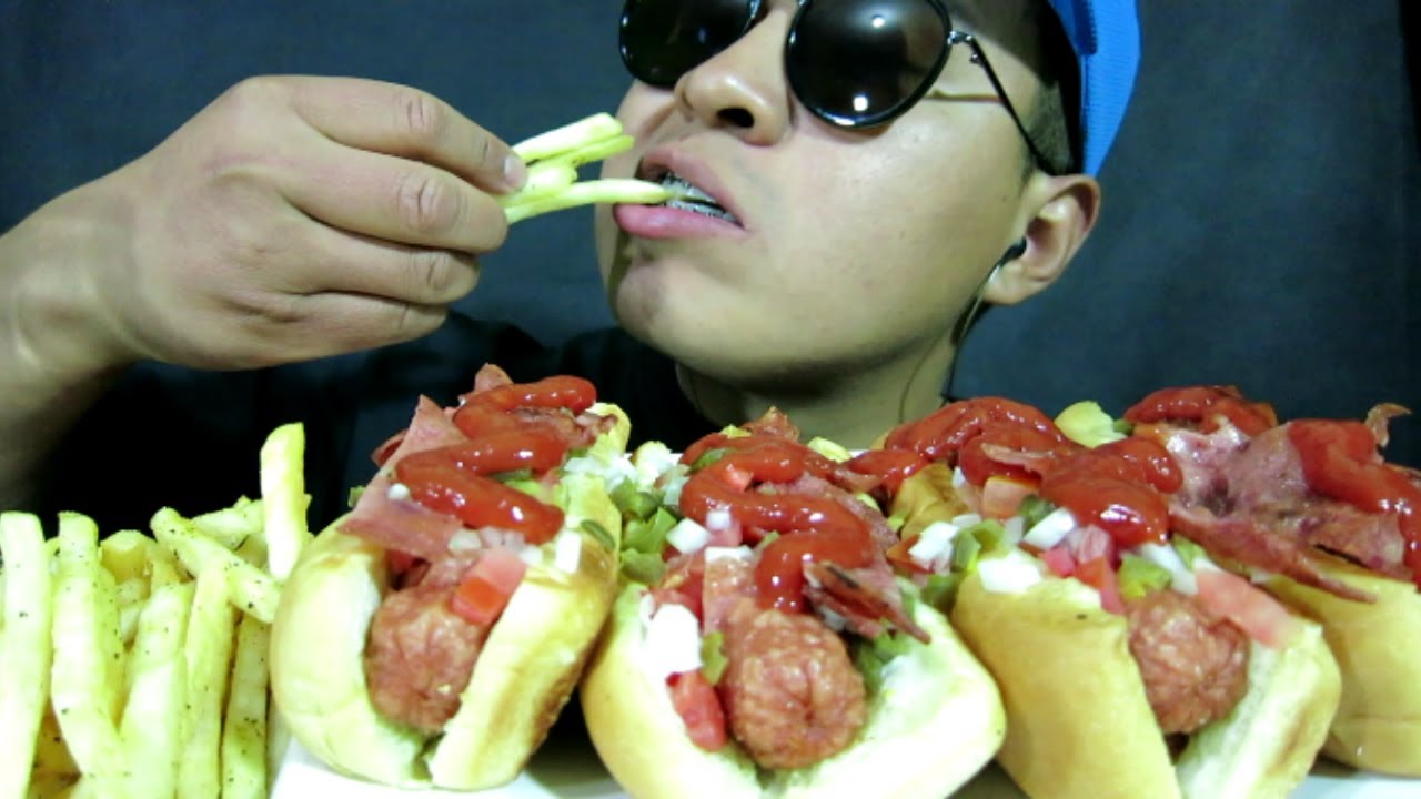 ASMR | COMIENDO HOT DOG'S CON TOCINO Y PAPAS FRITAS