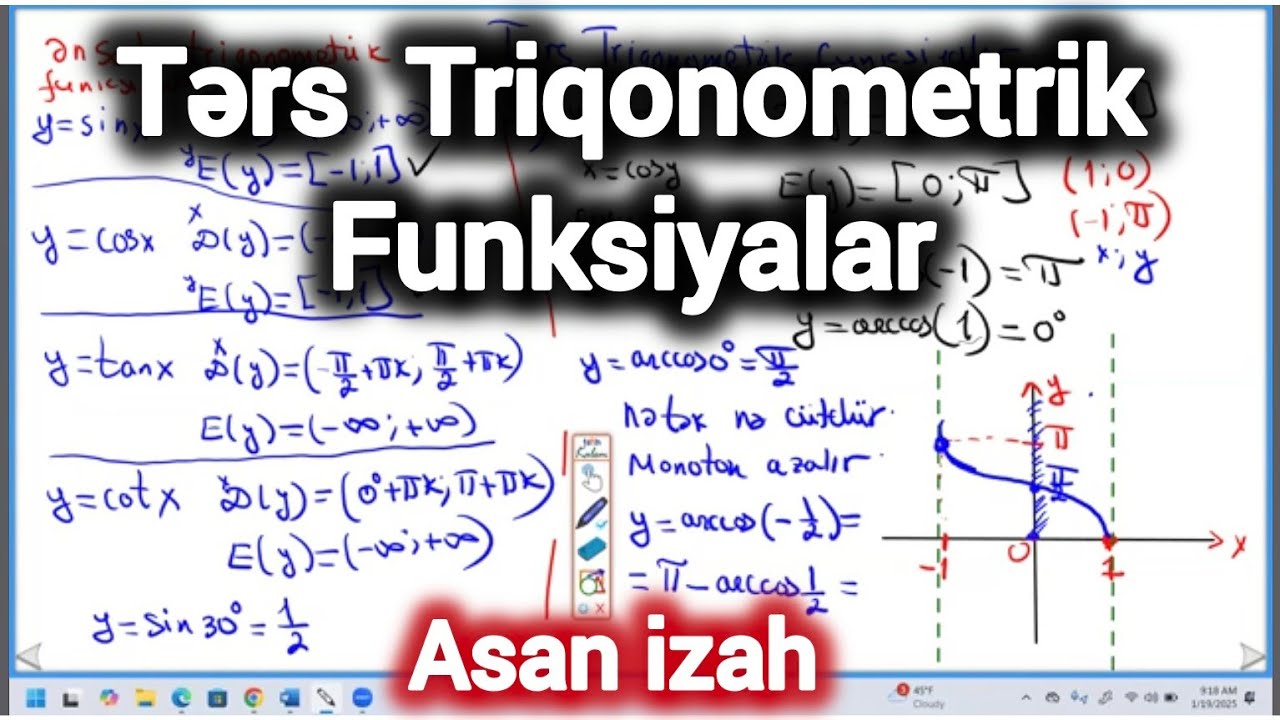 🔥Tərs Triqonometrik Funksiyalar  . 11 sinif ONLİNE RİYAZİYYAT HAZIRLIĞI . Dərs izahı #riyaziyyat