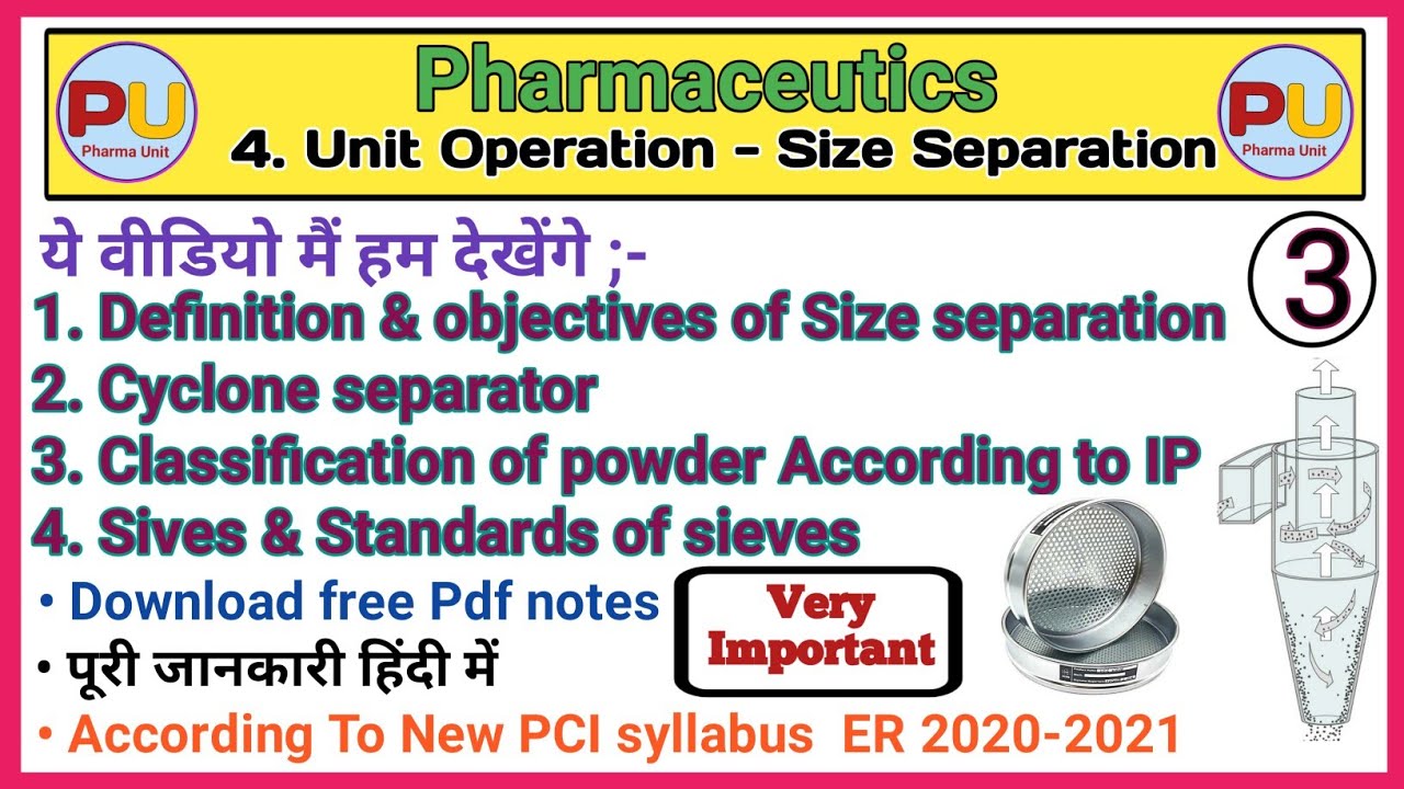 Size Separation | Definition & Objectives | Cyclone separator | sieves & standards of sieves | Imp |