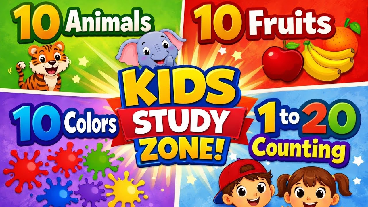 Learning Video for Kids | 10 Animals, Fruits, Colors & Counting 1–20 | Preschool Education