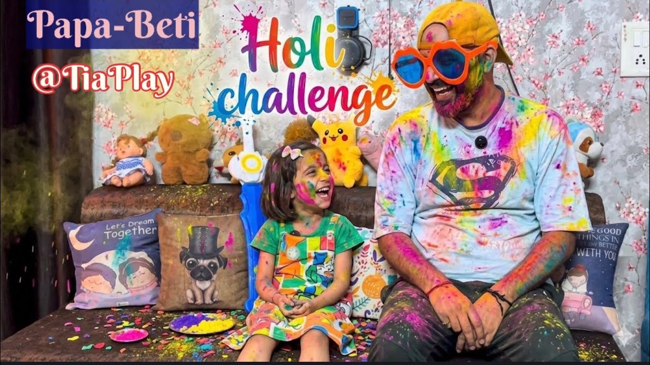 Holi colour challenge “Papa-Beti” | Holi #shopping & #celebration. #trending#viral#explore#festival