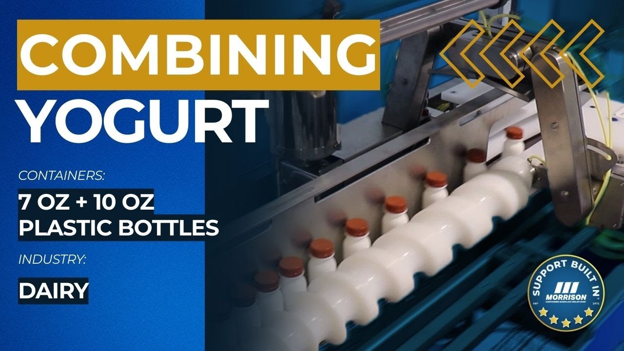 Combining Two Lanes of Yogurt Bottles