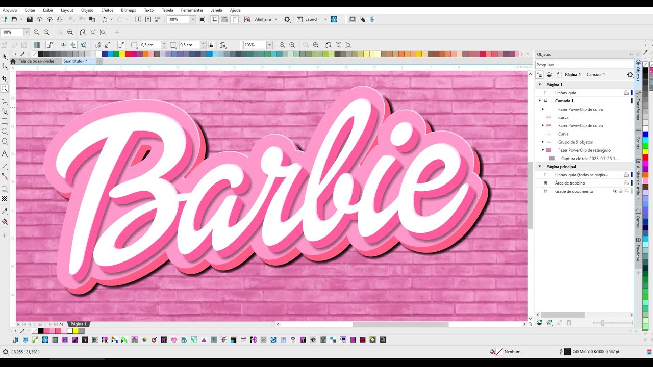 Criar TEXTO 3D no CorelDRAW  Efeito 3D BARBIE no CorelDRAW