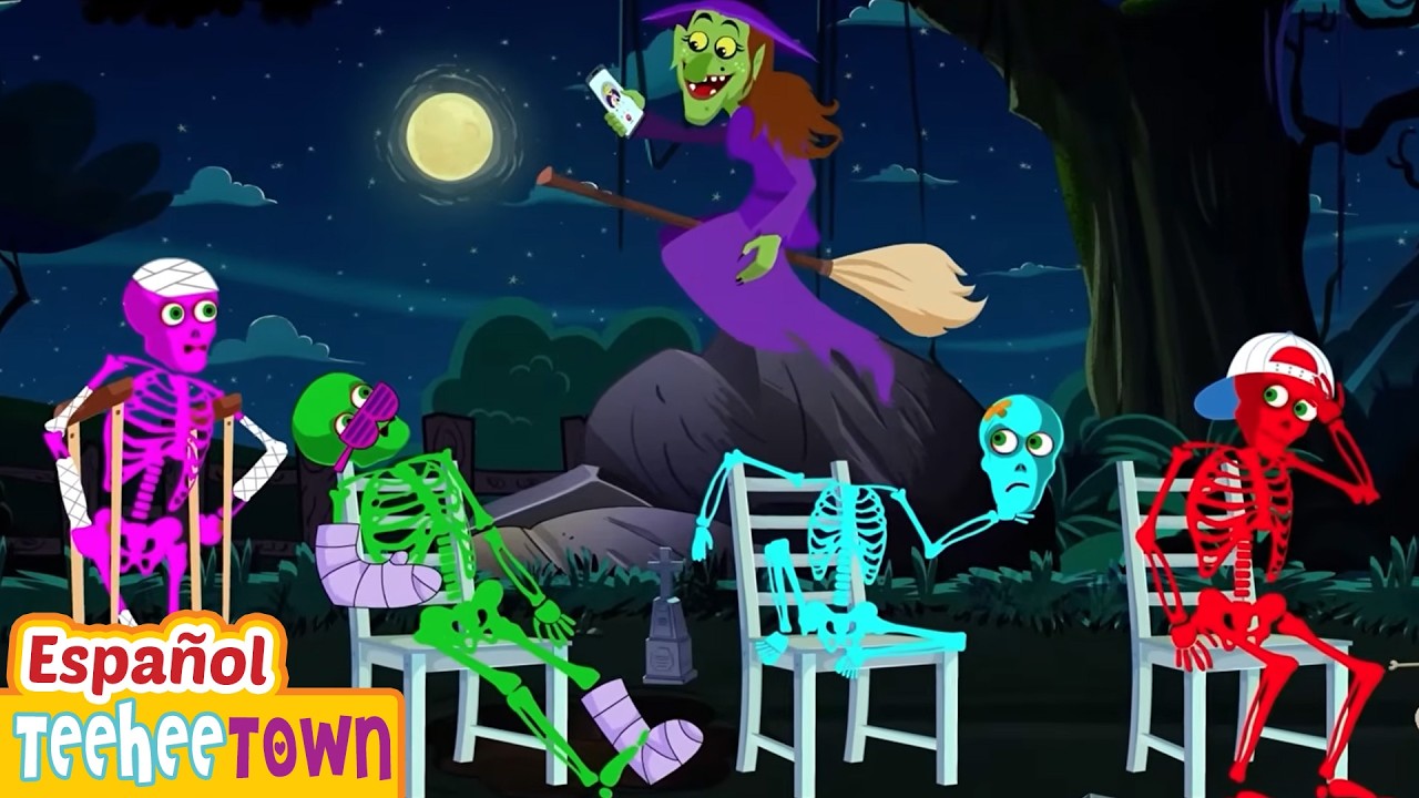 Cinco Esqueletos Graciosos en el Cementerio | Canciones de Halloween para Niños | Pueblo Teehee