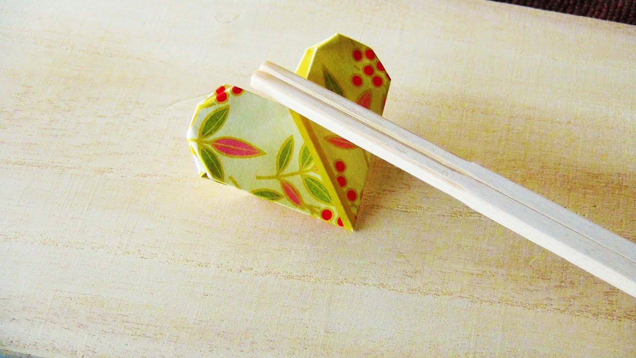 割り箸の袋でハートの箸置きを作る方法/Heart Shape Origami with Chopstick Bag /難易度２/箸袋折り紙
