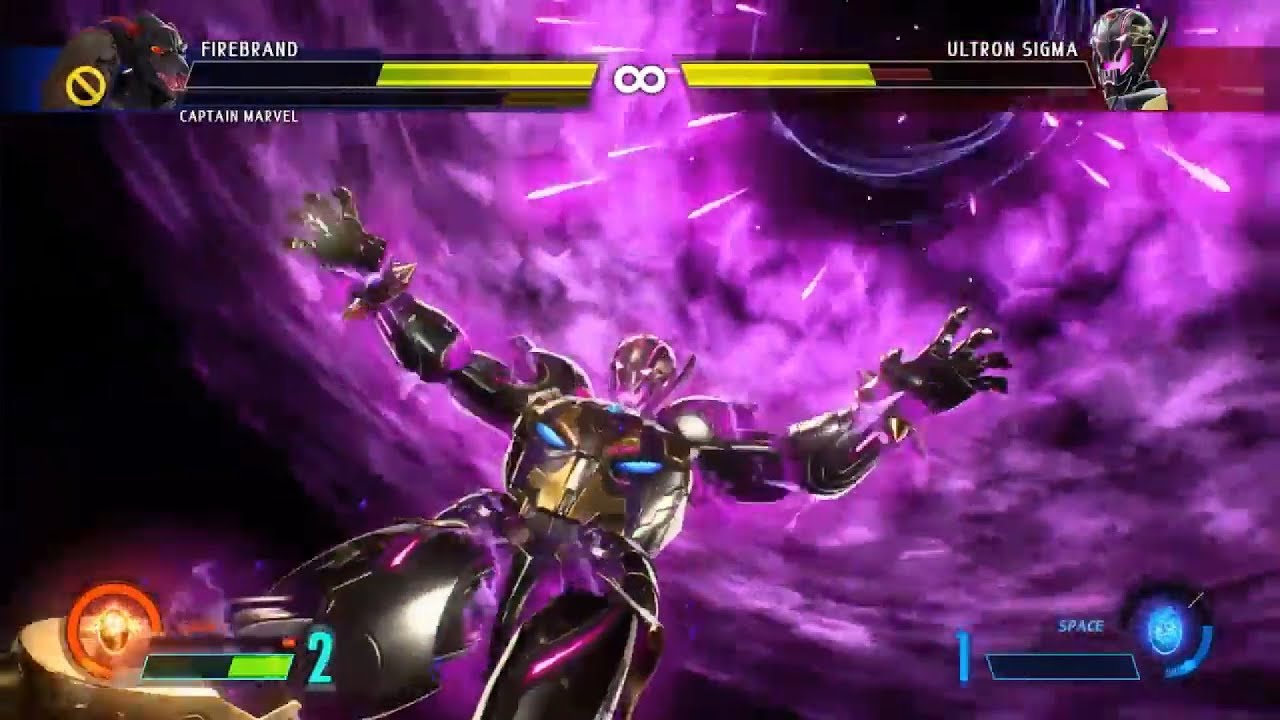 Firebrand (alt cos)/Carol (alt cost.)/Soul vs Ultron Sigma MvCI Arcade Very Hard, Lowest Damage 1