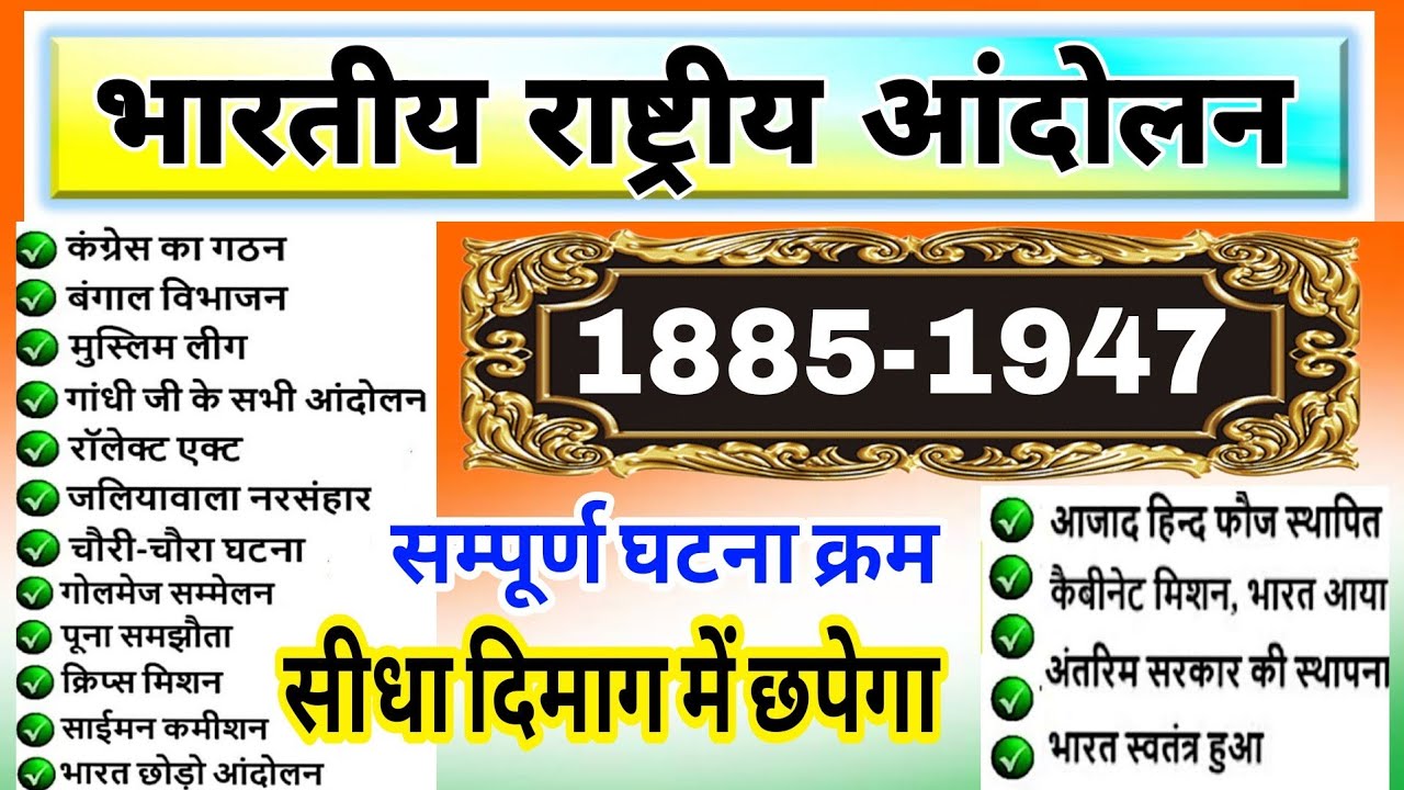 भारतीय राष्ट्रीय आंदोलन (1885-1947) |Bhartiya rashtriya andolan | CompleteModern history |Gk Trick