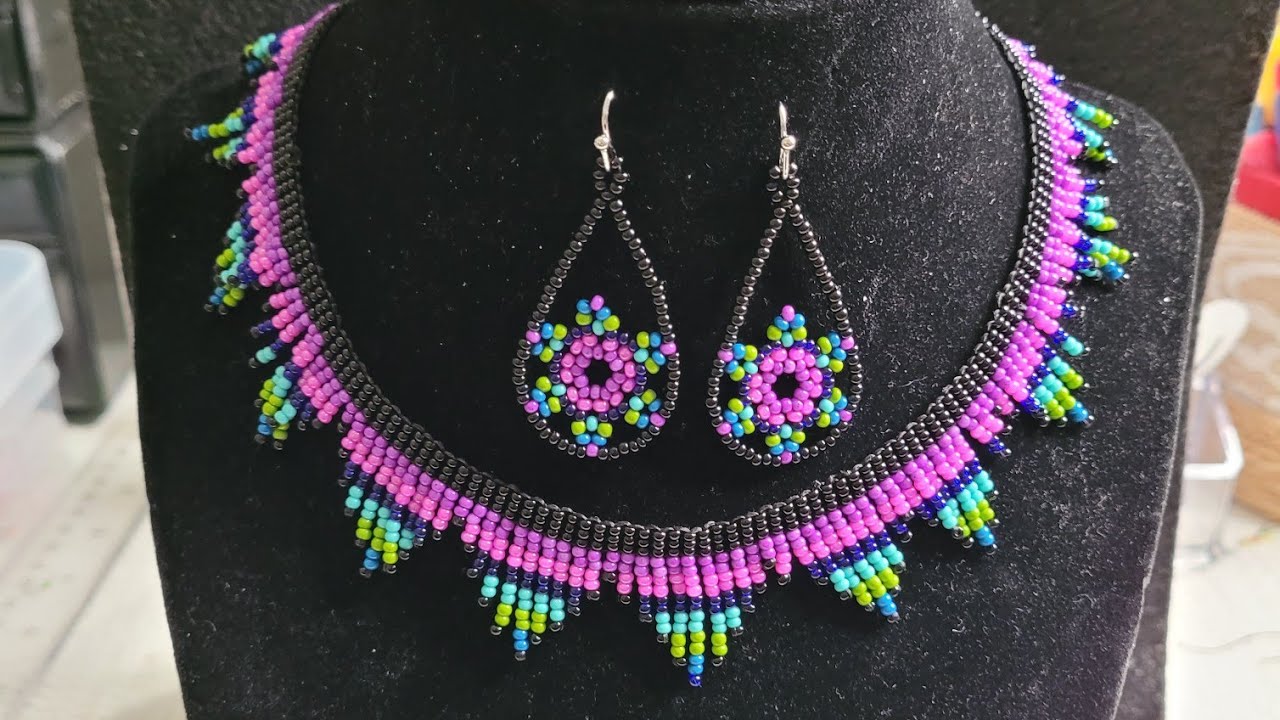 BISUTERIA FACIL Collar y aretes huichol Facil rapido y bonito #mostacillas #collar #aretes