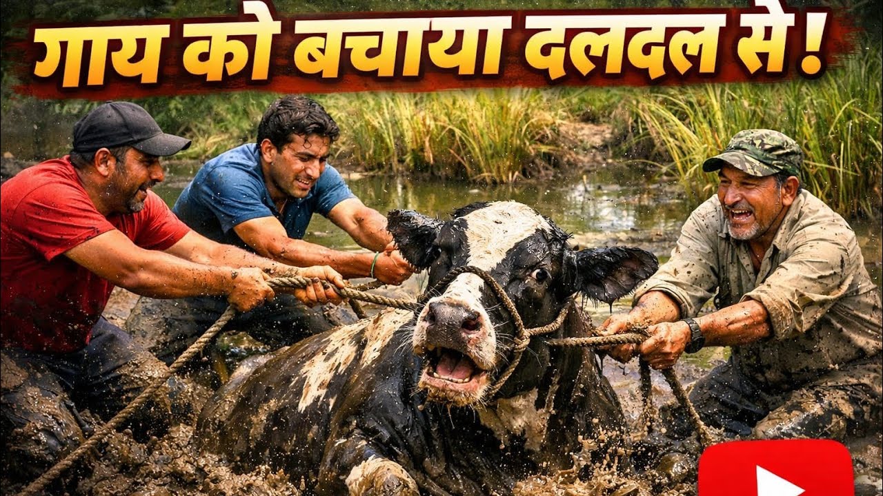 तीन दोस्तों ने मिलकर दलदल में फंसी एक बेबस गाय की जान बचाई। यह दिल छू लेने वाला वीडियो उनकी एकता