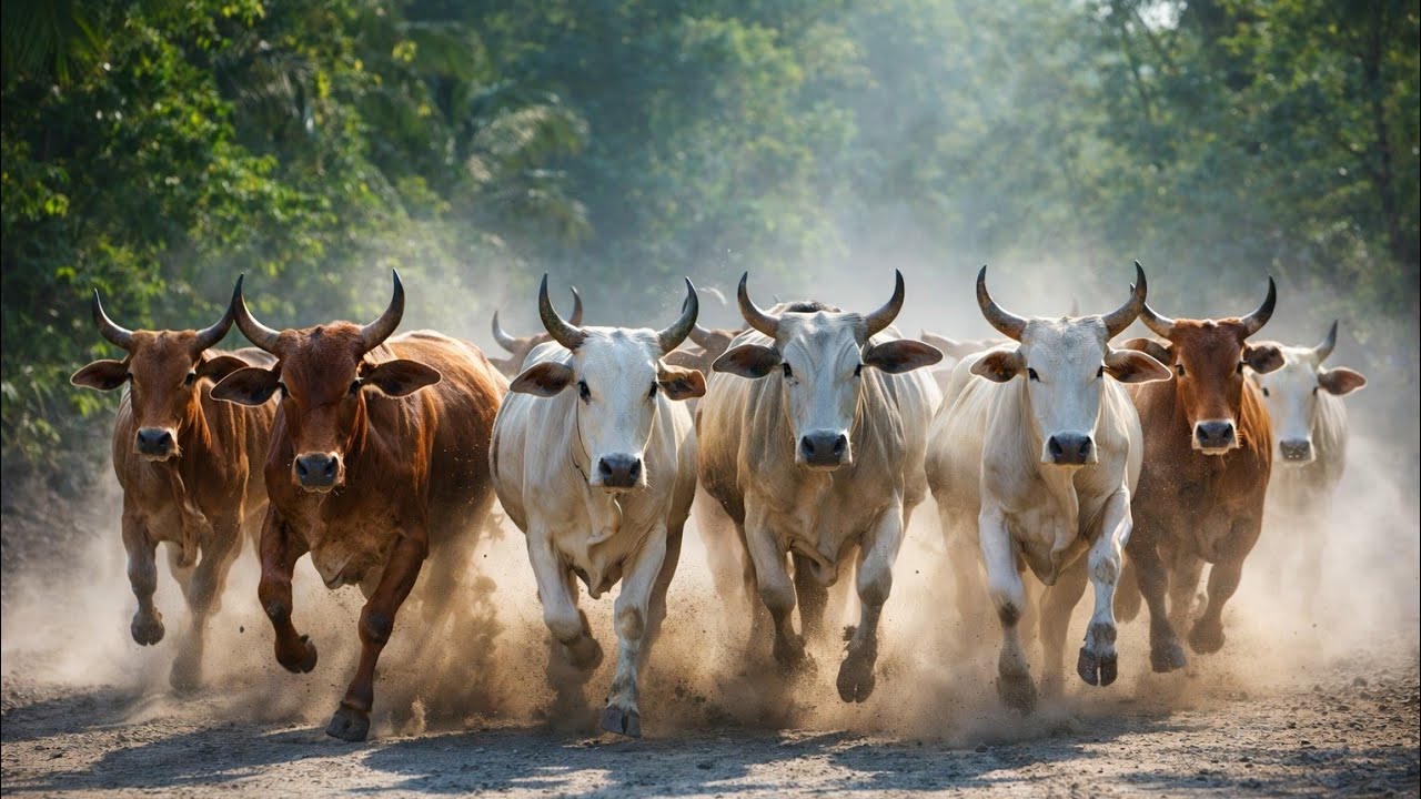 Leading the cows that had just come out of the forest and crossed the bridge to get to the pen 
