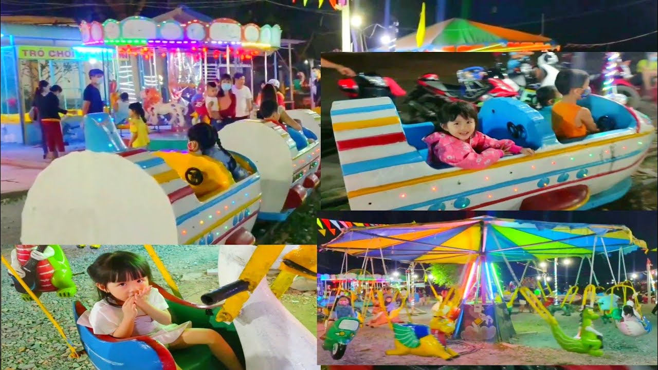 Bé Bảo My đi xảy ngựa đu quay,xe lửa, nhà banh,