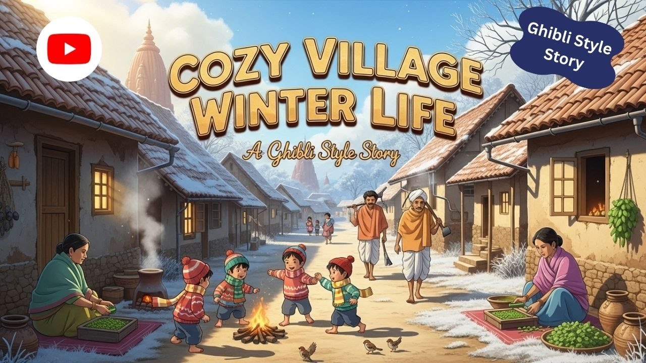 Ghibli Style Cozy Village Story | Peaceful Winter Village Life Story | Animated Story In English