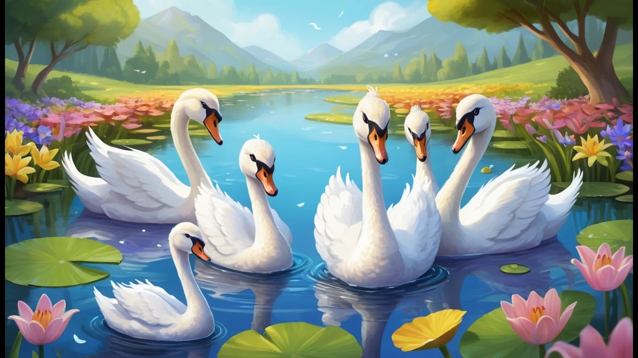 Five Little Swans Glide Glide Glide 🦢 | Peaceful Animal Song & Counting Rhyme