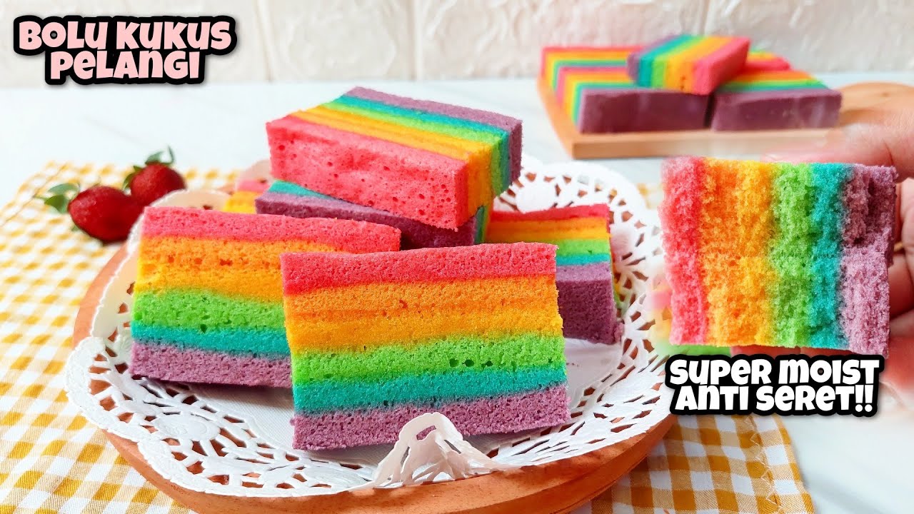 KARNA PAKE MARGARIN, JADI LEBIH MOIST DAN ANTI SERET!! BOLU KUKUS PELANGI CANTIK!!