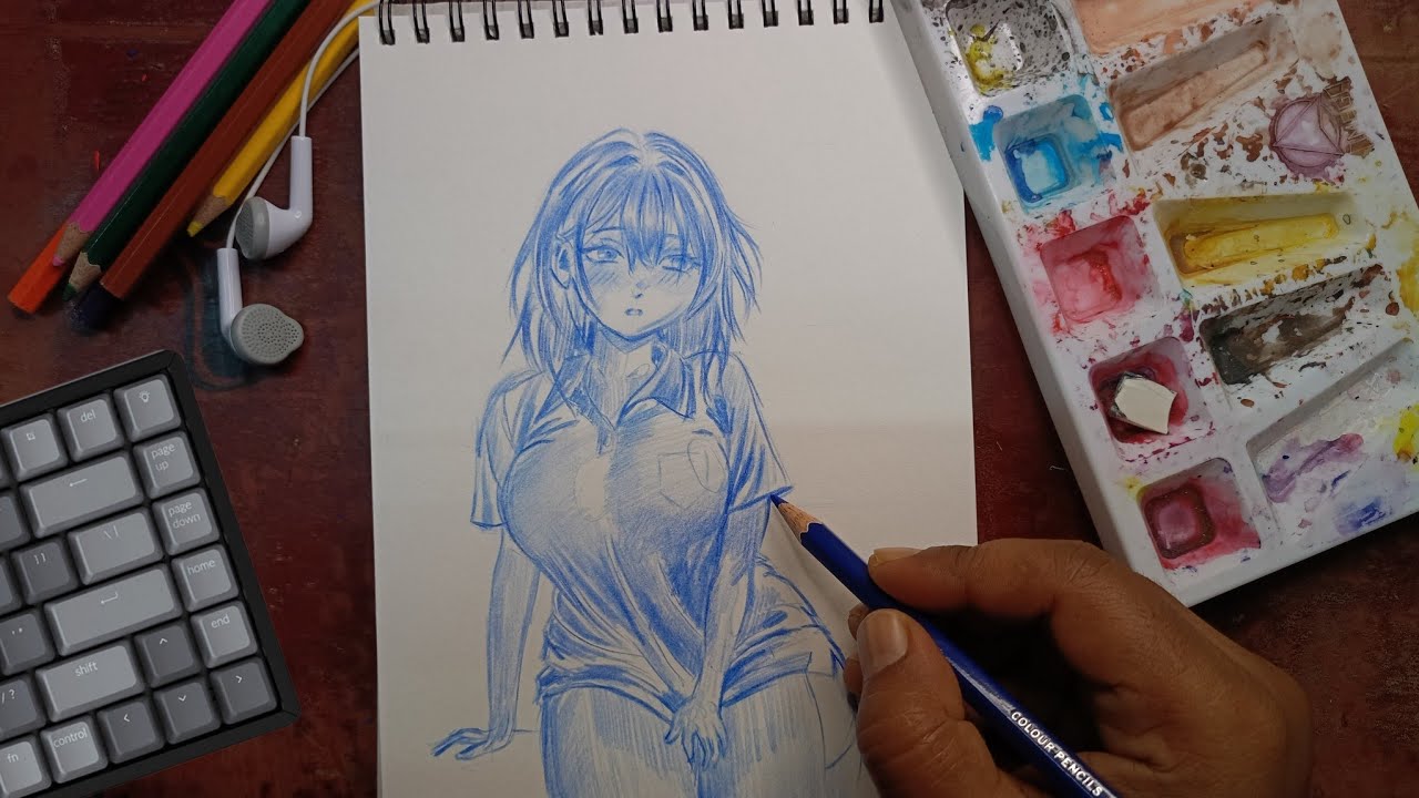 Colour Pencil sketch of Anime 🎨 waifu Sketch Studio Haku senpai arts Naruto drawing  loomis method 