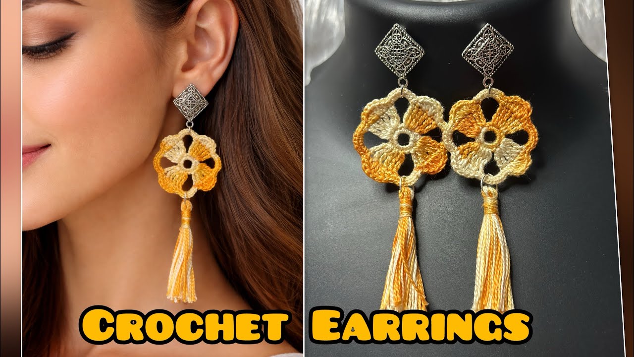 Crochet Easy Flower and Tassel Earrings Tutorial✨Stylish & Unique Jewellery 💛Trending Shorts #shorts