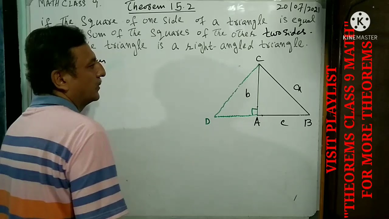 LECTURE # 110 THEOREM 15.2 IF THE SQUARE OF THE ONE SIDE  OF A ∆ IS EQUAL TO THE SUM OF ..(CLASS 9)