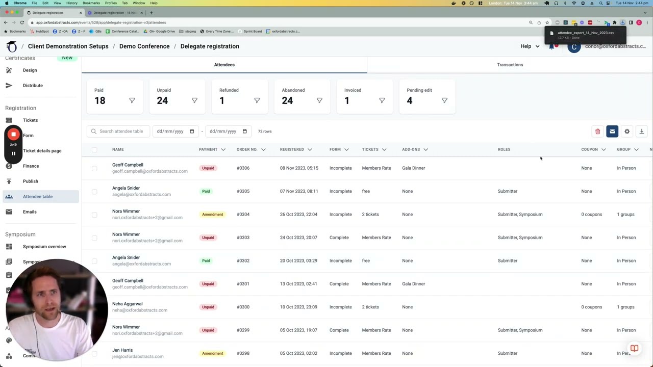 How to manage orders on the attendee table.