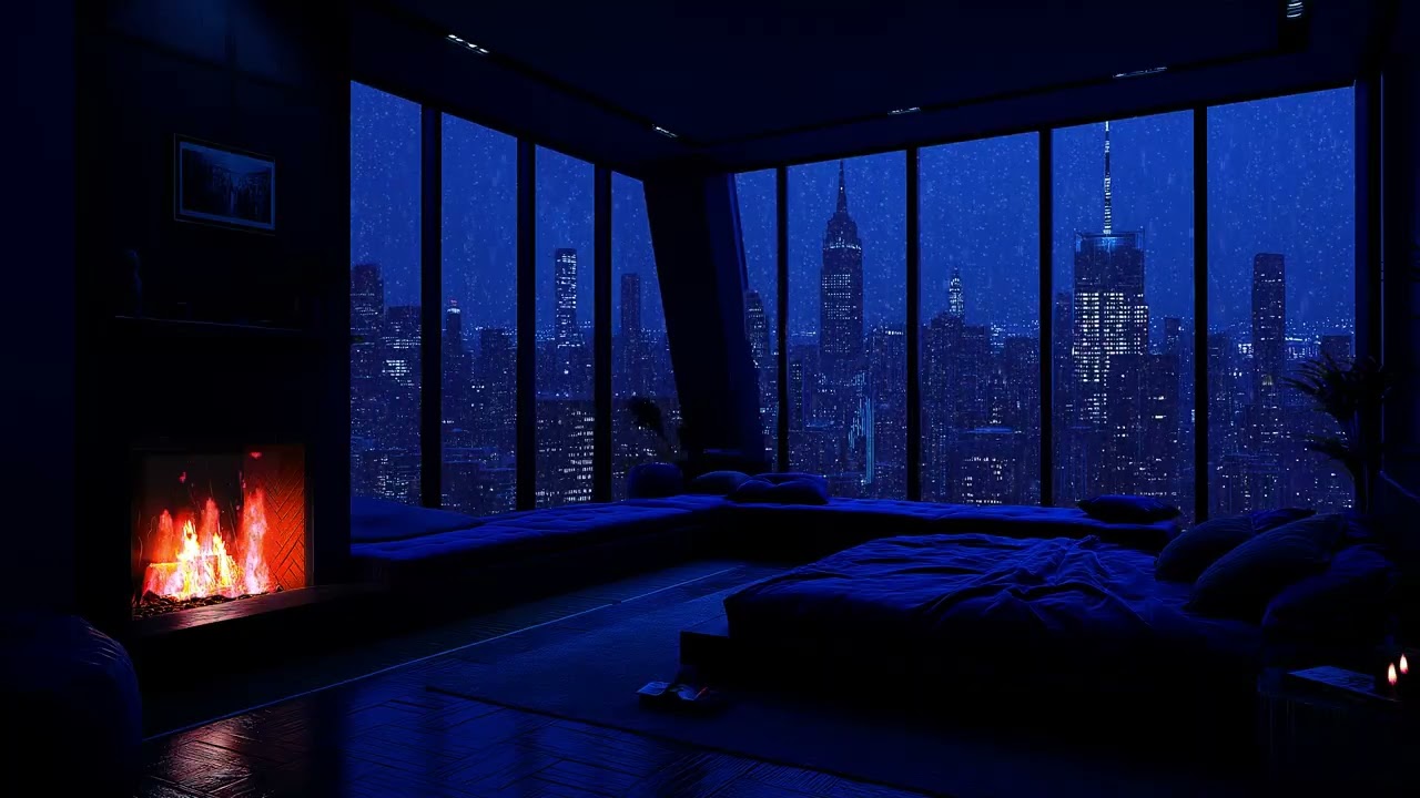 🌃 Serene Rainy Night in a Modern Luxury Apartment | Piano for Deep Sleep & Relaxation Ambience