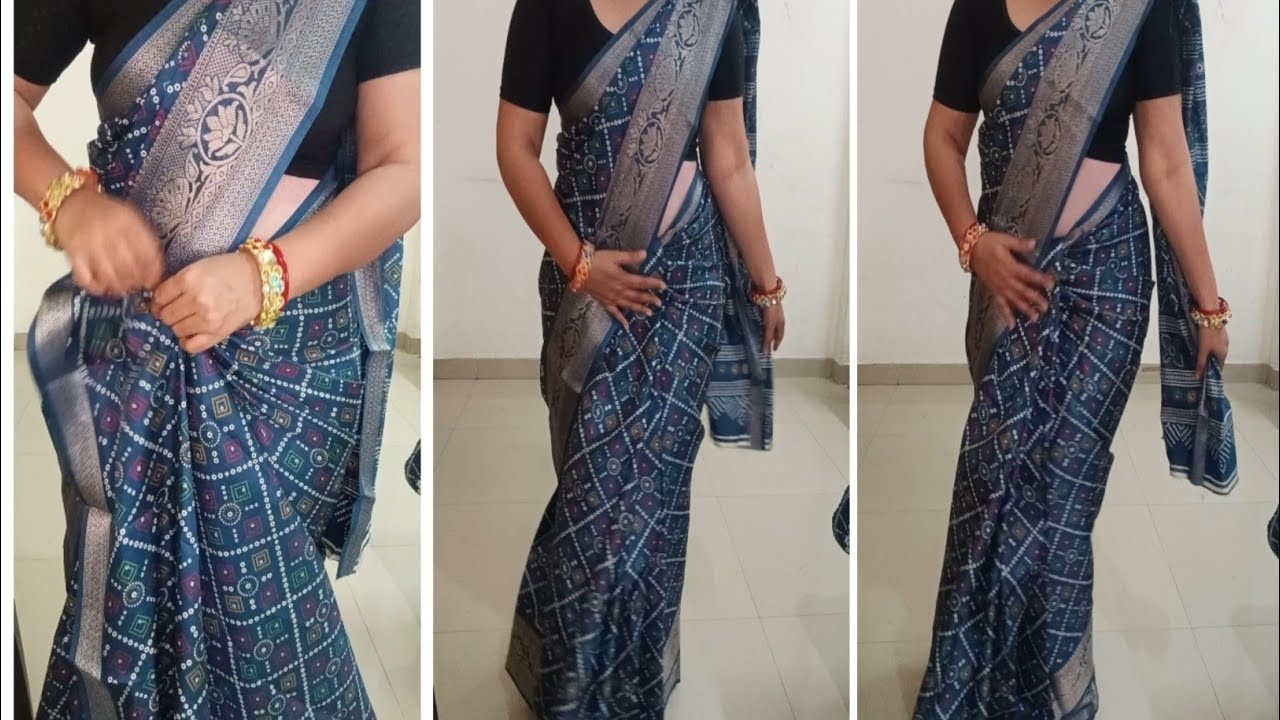 Pure cotton saree draping tutorial/parfect side & sholder pleats in slim look 💫