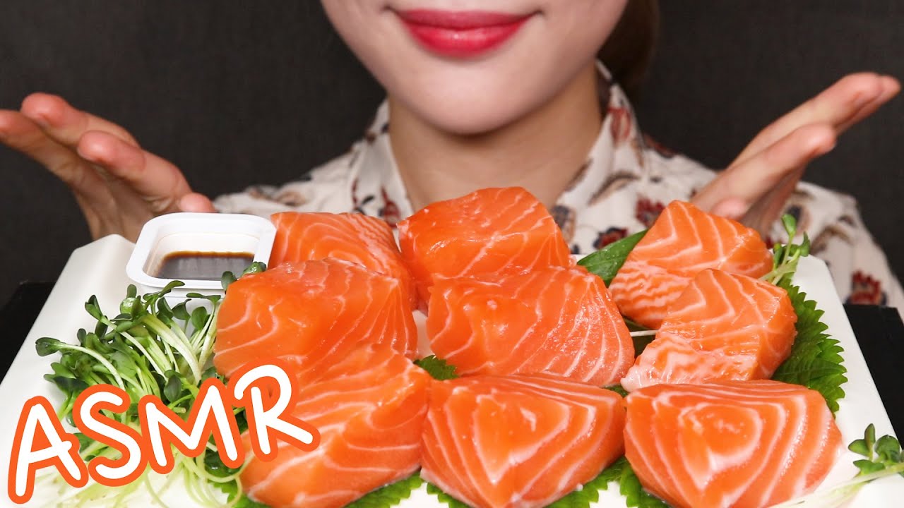 SALMON SASHIMI 🍣 연어 회   EATING ASMR REALSOUNDS MUKBANG (No Talking)