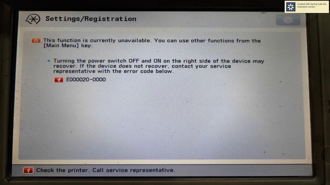 E000020-0000.| Canon image runner error.| The Function is currently unavailable .| Fix error E000020