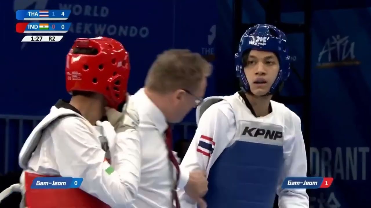 🇮🇳 India vs 🇹🇭 Thailand Paris Olympic 2024 Taekwondo Men's 68kg Asian Qualifiying Round.
