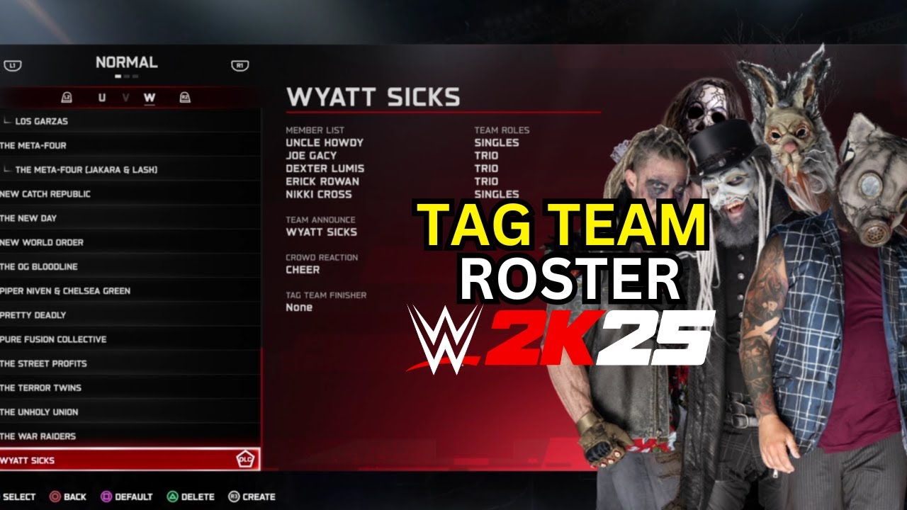 WWE 2K25 DEFAULT TAG TEAMS ROSTER LIST